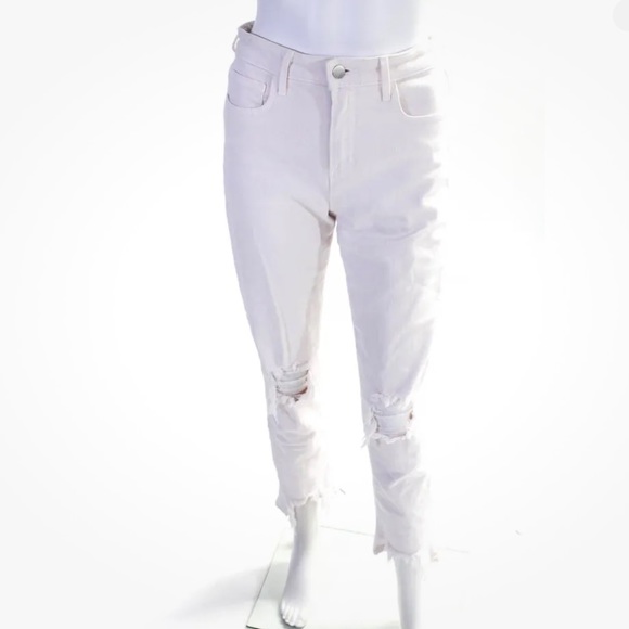 L Agence Womens Distressed Fringe High waist Rise High Line Jeans Pink Size 25 - Picture 2 of 8